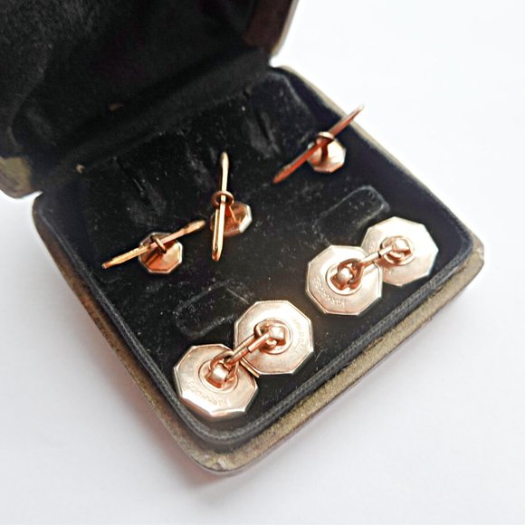 Art Deco Platinum Clad Tuxedo Cufflinks and Studs - Picture 2 of 3